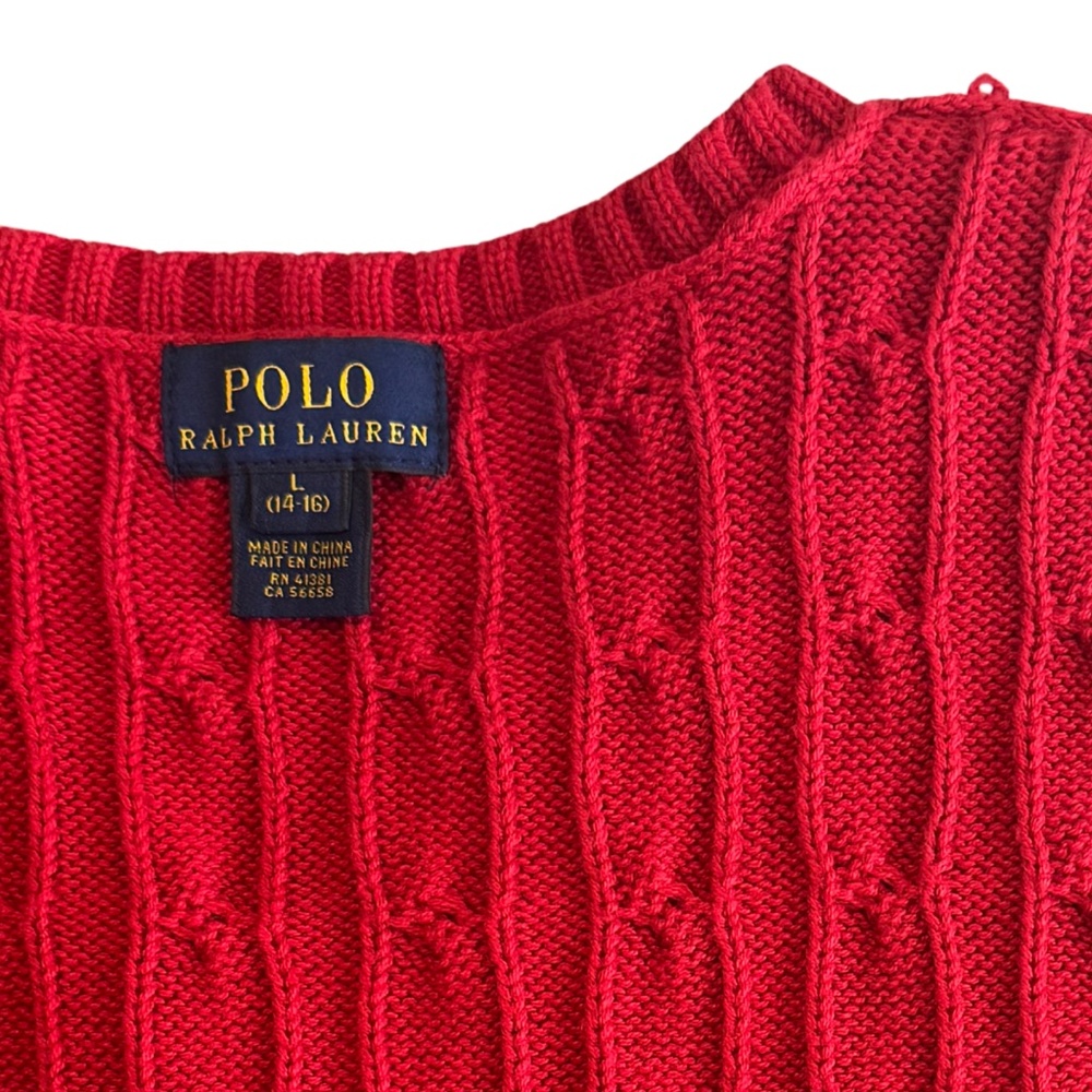 Polo Ralph Lauren Red Cable Knit Sweater Vest 100% Cotton V-Neck - Picture 5 of 7